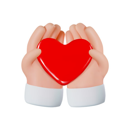 3d render of cartoon hands holding a red heart. vector illustrationのイラスト素材