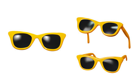 3d render of yellow Sunglasses from different angles. vector illustrationのイラスト素材