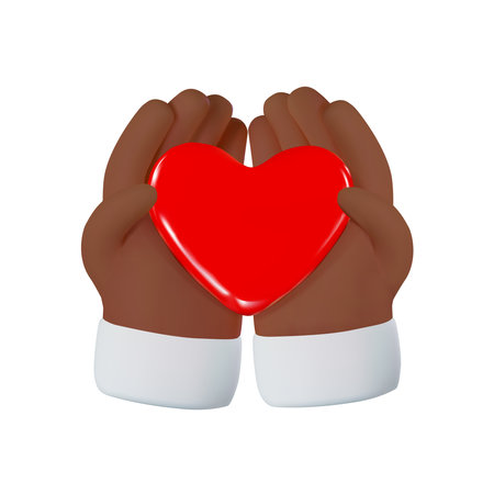 Charity icon 3d render. Hands holding a red heart. vector illustration for media, web, flyer.のイラスト素材