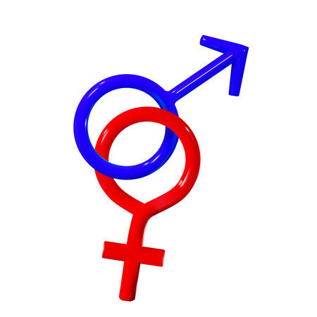 Gender sign rendering of mars and mirror of venus, men and women. Vector illustration in 3d styleのイラスト素材