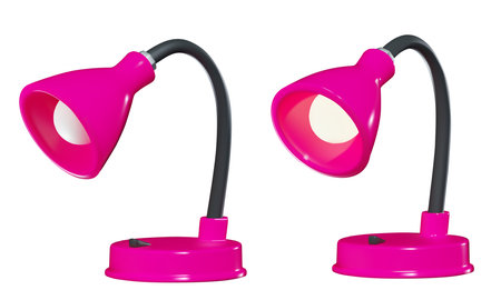 render of a pink table lamp with a light bulb. With lights on and off. Vector illustration in 3d style isolated on white backgroundのイラスト素材