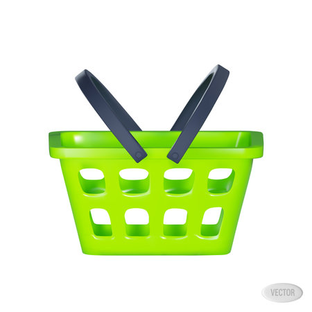 render of an empty green grocery basket in a store. Vector illustration in 3d style isolated on white backgroundのイラスト素材