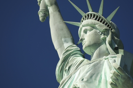 Statue of Liberty Close-Up Blue Sky Profile Horizontal の写真素材