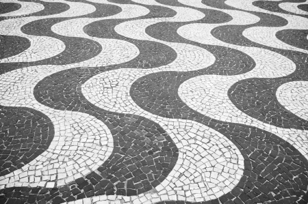 Iconic sidewalk tile pattern at Copacabana Beach Rio de Janeiro Brazilの写真素材