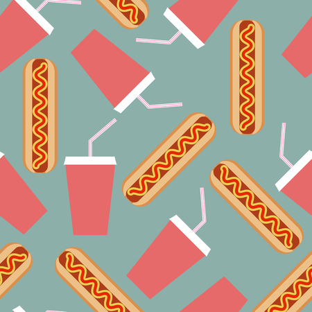 Seamless pattern of hotdogs and cola.のイラスト素材