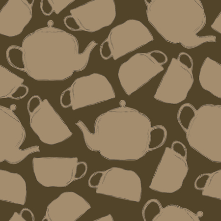 Seamless pattern of tea cups and teapotsのイラスト素材