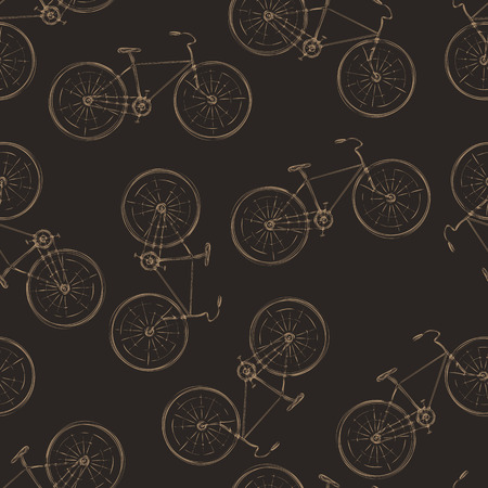 Seamless pattern of vintage bikes in warm colorsのイラスト素材