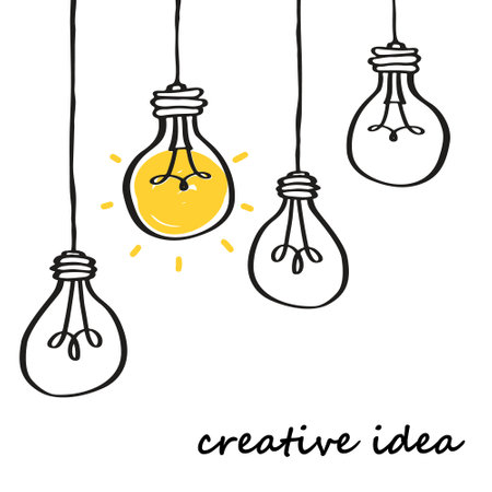 Doodle light bulb hand drawn icon. vector illustration.のイラスト素材