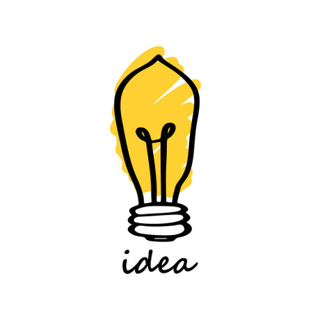 Doodle light bulb hand drawn icon. vector illustration.のイラスト素材