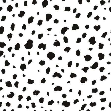 Dalmatian seamless texture pattern. Black and white dalmatian skin print in hand drawn doodle style. Abstract spots background design. Vector illustration.のイラスト素材