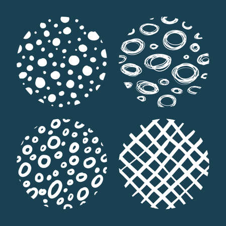 Big Set of round Abstract black Backgrounds or Patterns. Hand drawn doodle shapes. Spots, drops, curves, Lines. Contemporary modern trendy Vector illustration. Posters, Social media Icons templatesのイラスト素材