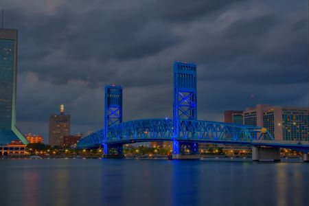 Night time HDR image of Jacksonville, Florida blue bridgeの写真素材