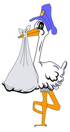 classic stork with cloth sack for holding a newborn のイラスト素材