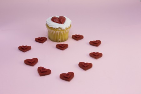 valentine cupcake with heart shapesの写真素材
