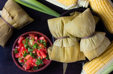 Latin American food. Traditional homemade humitas of corn. Top viewの写真素材