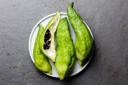 Fresh peruvian Latin American vegetable - Caigua - Cyclanthera pedata.の写真素材