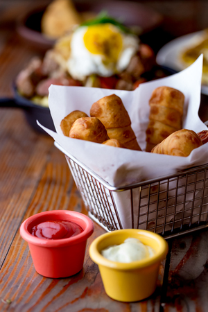 VENEZUELAN TEQUENOS. Latin American venezuelan colombian cheese Tequenos made of fried corn filled with cheese.の写真素材