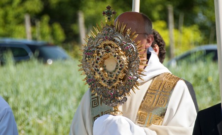 priest with precious monstrance on occasion of the consecration of a banner of the RV Georgia 2011...