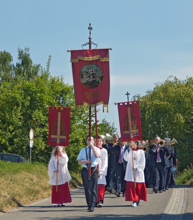 ministrants with flags on occasion of the consecration of a banner of the RV Georgia 2011 at the...