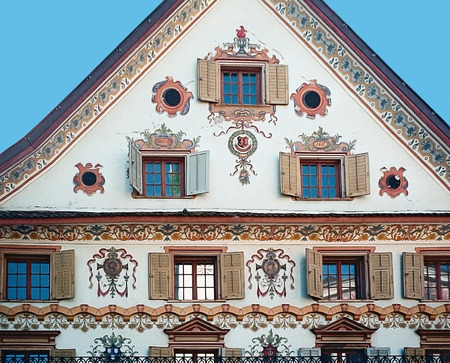 old plenty decorated townhouse, build 1611, Dornbirn, Vorarlberg, Austriaのeditorial素材