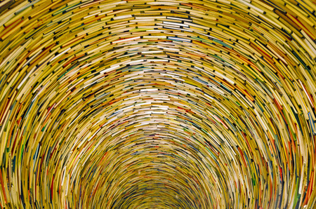 inner view of a round stack of booksの写真素材