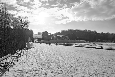 view to the gloriette at the garden of palace "Schoenbrunn" in the winter, Vienna, Austriaのeditorial素材