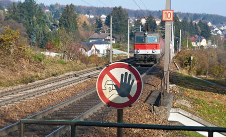 Motor coach from the Austrian Federal Railway and signの写真素材