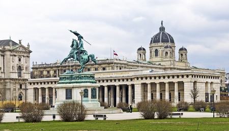 VIENNA, AUSTRIA - FEBRUARY 12, 2016: Heroes' Square with Castle gate and equestrian  statue of Archduke Charles of Austriaのeditorial素材