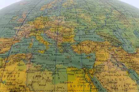 representation of the Mediterranean region on an old globeの写真素材