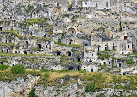cave dwellings at the Sasso Caveoso of Matera, Italyの写真素材