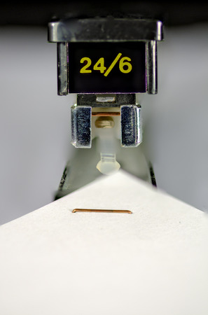 close-up photo of a black stapler for tacking paperの写真素材