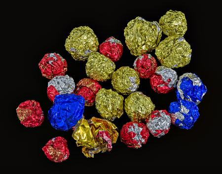 balls made from crumpled colorful tinfoil