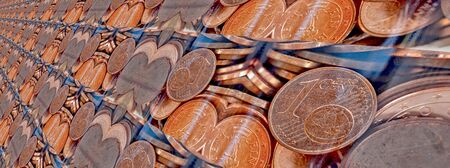 Pattern - One Euro Cent coins behind glassの写真素材