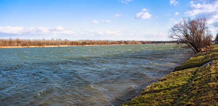 Waves on the river Danube caused by a heavy storm at the city of Tulln, Austriaの写真素材