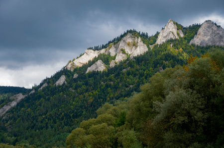 Peaks of the mountain Three crowns (Trzy Korony) in the mountain range Pienne in Poland