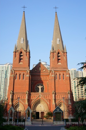 The Xujiahui Cathedral is the largest Catholic church in Shanghai with a long history The church was established in 1904  It s very beautiful の写真素材