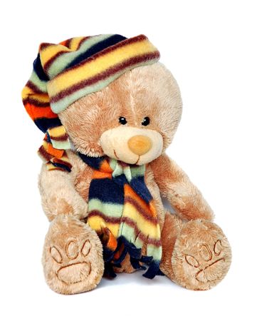 Teddy bear with cap and scarfの写真素材