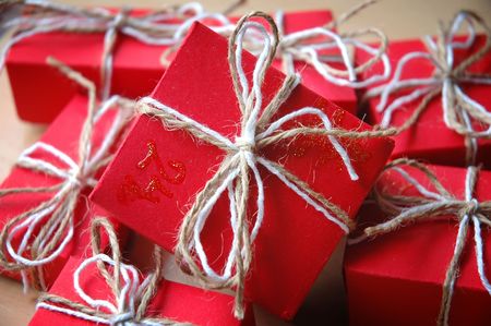 Gifts - Red gifts with a white ribbonの写真素材