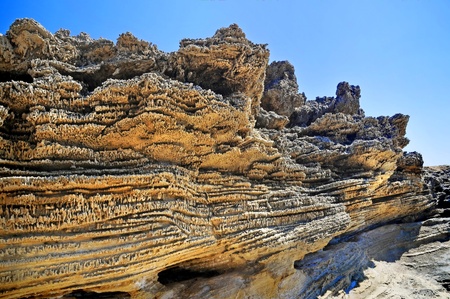 Sandstone rocks on the coast of the island of Kefalonia, Greeceの写真素材