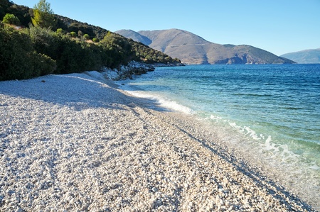 White pebble beach on the island of Kefalonia, Greeceの写真素材