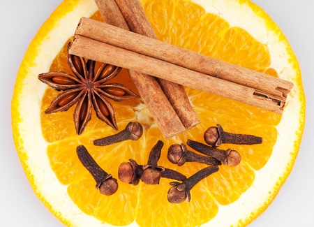 The Christmas spices - orange, Badian, cloves, cinnamonの写真素材