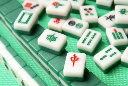 Chinese mahjong on a tableの写真素材