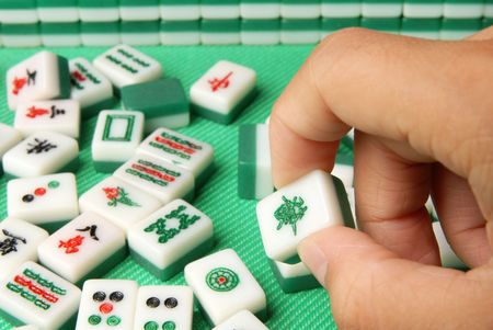 Chinese mahjong on a tableの写真素材