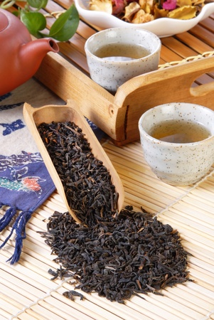 Chinese traditional herbal tea and herbsの写真素材