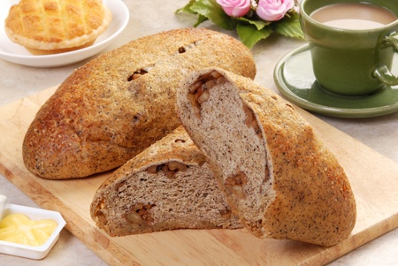 Walnut Bread on a cutting board 