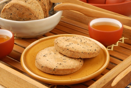 Crisp walnut cookie  on the plateの写真素材