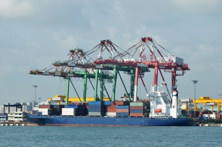 A huge cargo ship in harbor      の写真素材