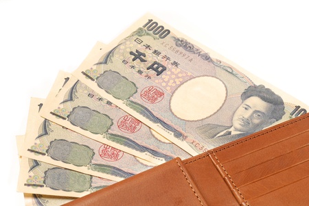 Japanese  1000 yen bill in walletの写真素材