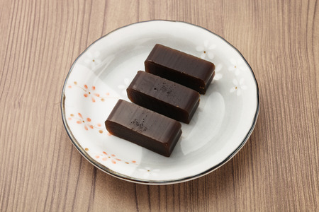 Red bean jelly on plate