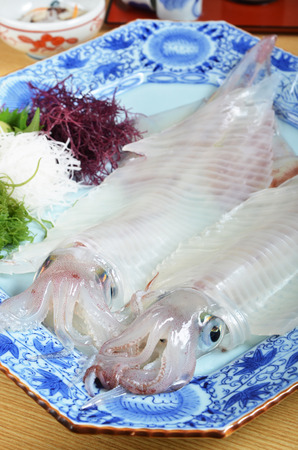Delicious Japanese fresh raw seafood - calamari sashimiの写真素材